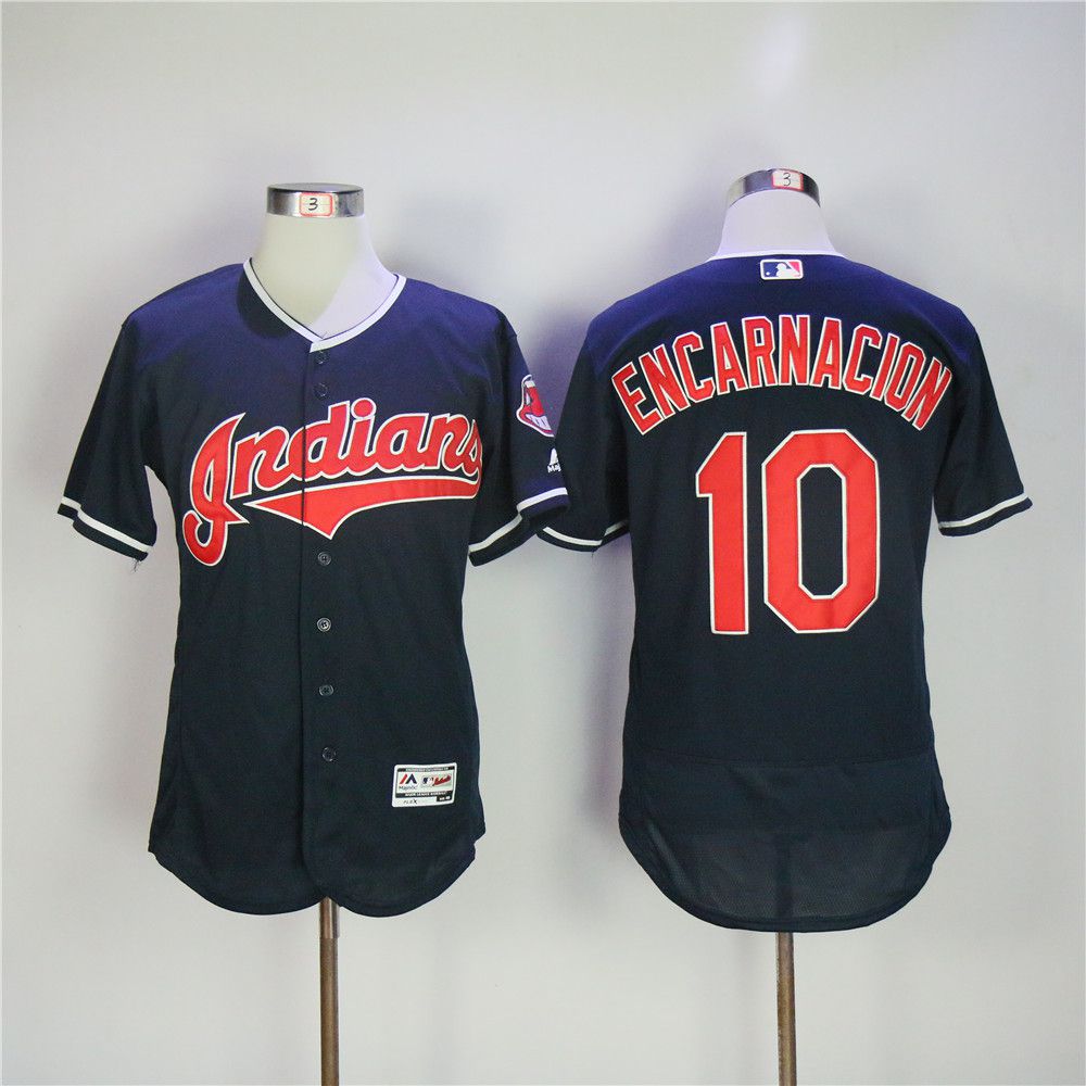 Men Cleveland Indians 10 Encarnacion Blue MLB Jerseys